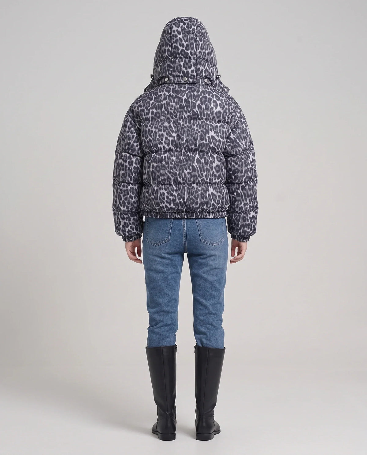 Short Oversized Leopard Puffer Jacket with Detachable Hood