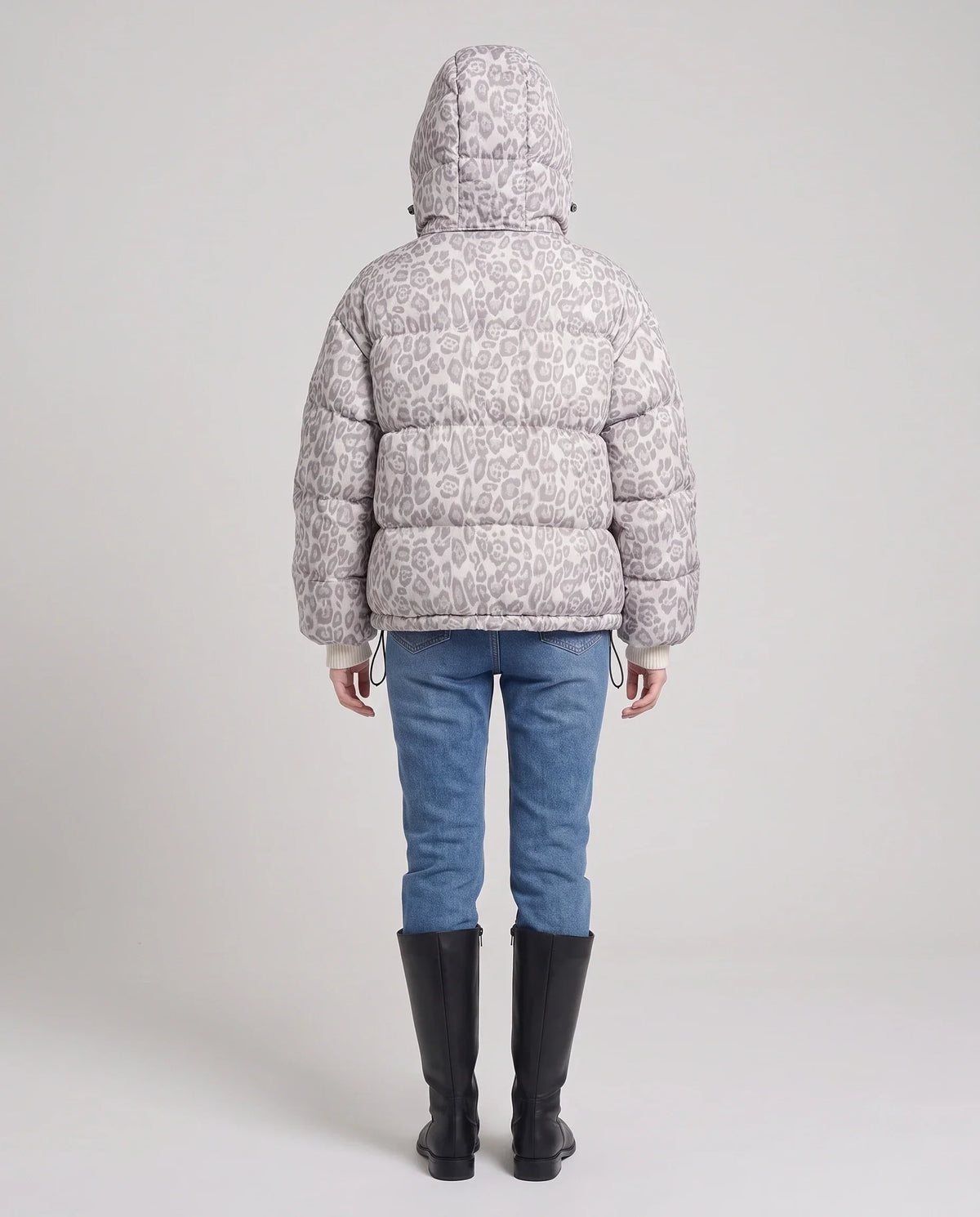 Short Oversized Leopard Puffer Jacket with Detachable Hood
