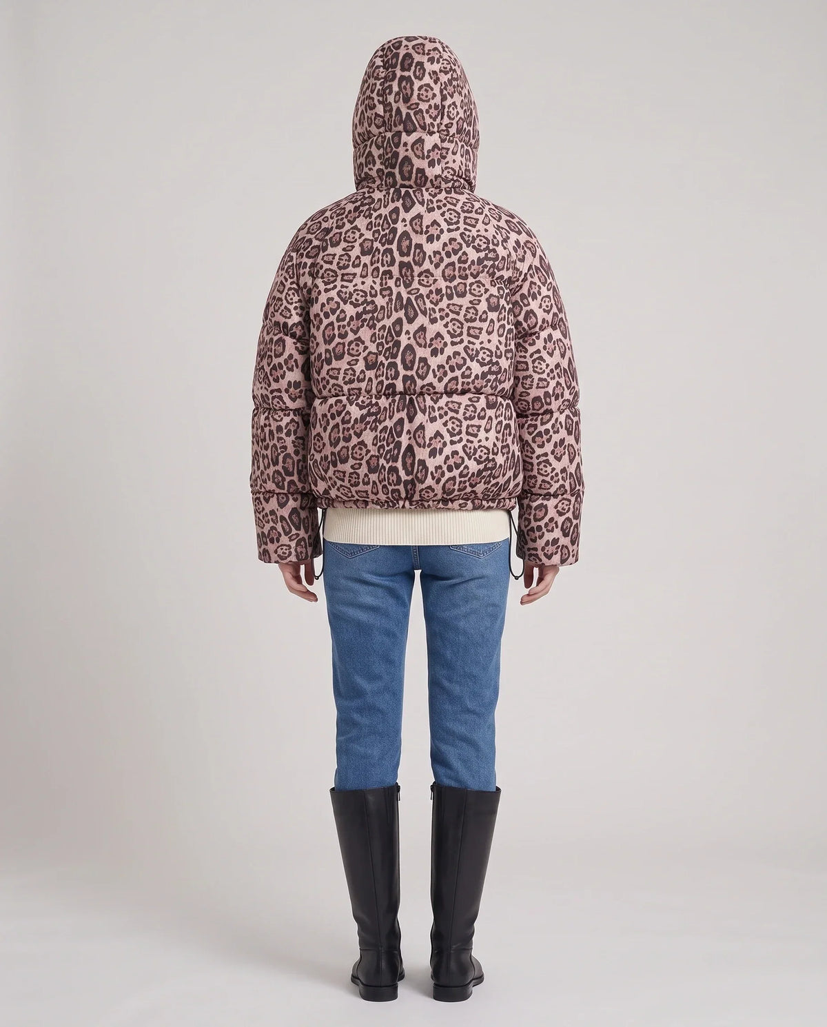 Short Oversized Leopard Puffer Jacket with Detachable Hood