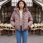 Short Oversized Leopard Puffer Jacket with Detachable Hood