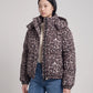 Short Oversized Leopard Puffer Jacket with Detachable Hood
