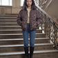 Short Oversized Leopard Puffer Jacket with Detachable Hood
