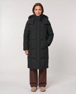 Long Two-Tone Puffer Jacket with Large Squares