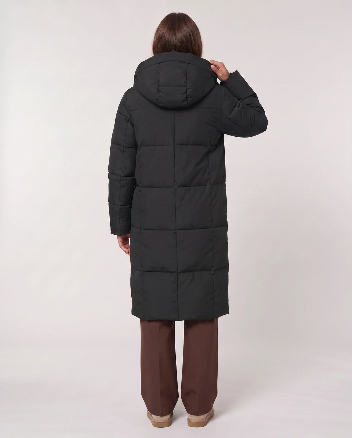Long Two-Tone Puffer Jacket with Large Squares