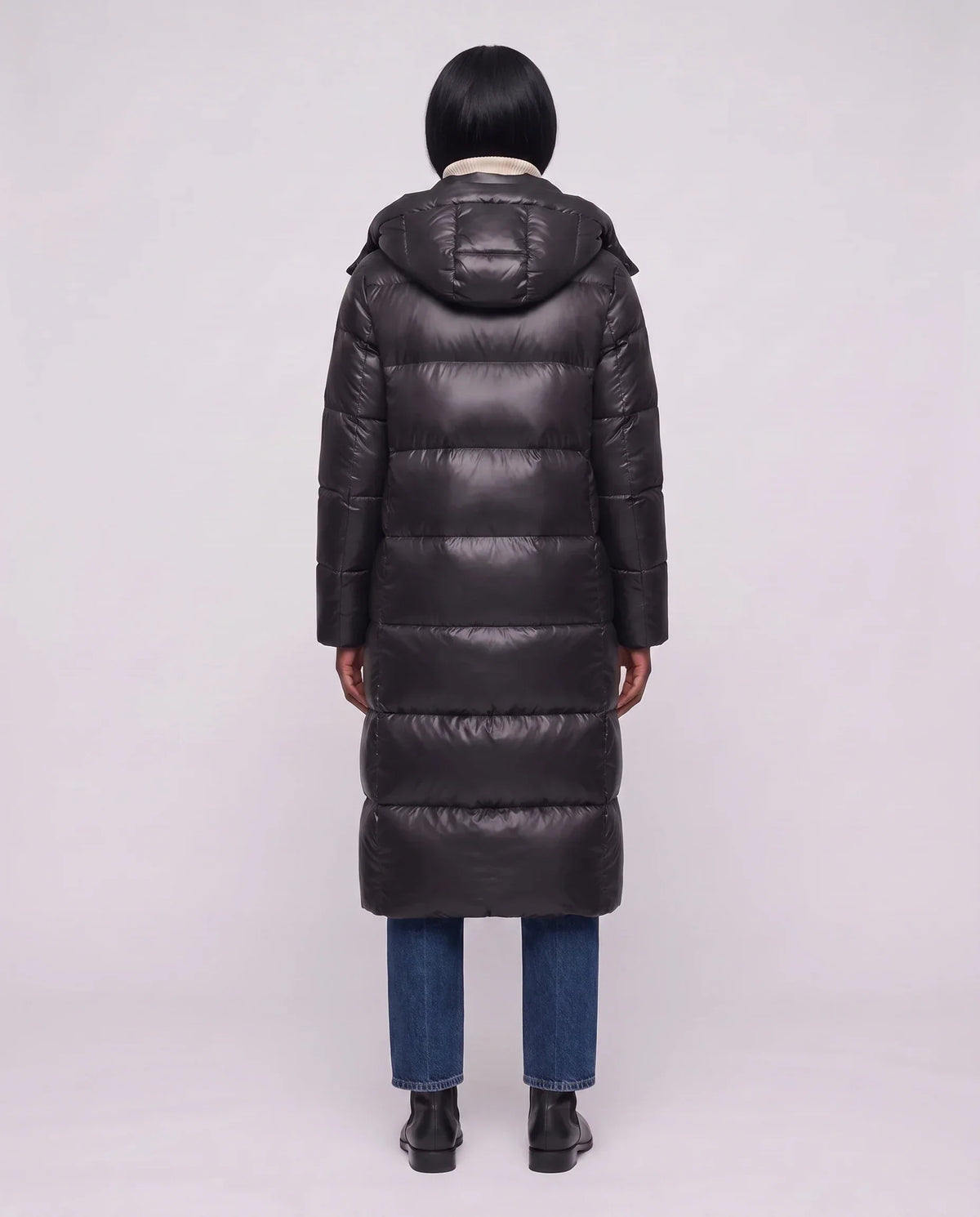 Extra-Long Shiny Hooded Puffer Jacket