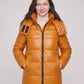 Long Shiny Puffer Jacket with Shoulder Tabs