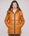 Long Shiny Puffer Jacket with Shoulder Tabs