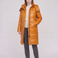 Long Shiny Puffer Jacket with Shoulder Tabs