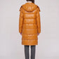 Long Shiny Puffer Jacket with Shoulder Tabs