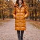 Long Shiny Puffer Jacket with Shoulder Tabs