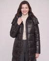 Long Shiny Puffer Jacket with Shoulder Tabs