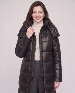 Long Shiny Puffer Jacket with Shoulder Tabs