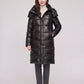 Long Shiny Puffer Jacket with Shoulder Tabs