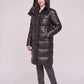 Long Shiny Puffer Jacket with Shoulder Tabs