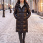 Long Shiny Puffer Jacket with Shoulder Tabs