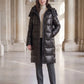 Long Shiny Puffer Jacket with Shoulder Tabs