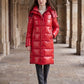 Long Shiny Puffer Jacket with Shoulder Tabs