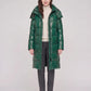 Long Shiny Puffer Jacket with Shoulder Tabs