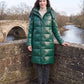 Long Shiny Puffer Jacket with Shoulder Tabs