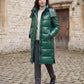 Long Shiny Puffer Jacket with Shoulder Tabs