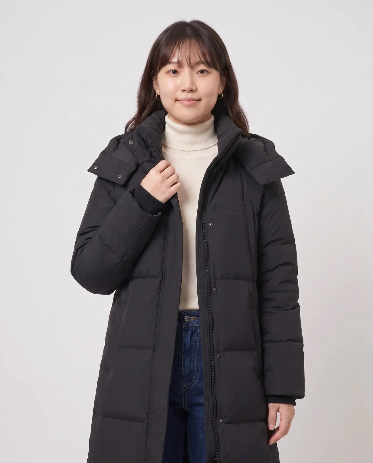 Long Black Puffer Jacket with Detachable Hood