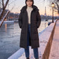 Long Black Puffer Jacket with Detachable Hood