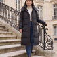 Long Black Puffer Jacket with Detachable Hood