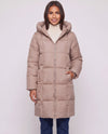 Long Hooded Puffer Jacket with Square Quilting