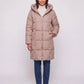 Long Hooded Puffer Jacket with Square Quilting
