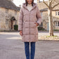 Long Hooded Puffer Jacket with Square Quilting