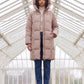 Long Hooded Puffer Jacket with Square Quilting