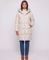 Long Hooded Puffer Jacket with Square Quilting