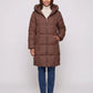 Long Hooded Puffer Jacket with Square Quilting