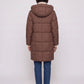 Long Hooded Puffer Jacket with Square Quilting