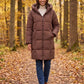 Long Hooded Puffer Jacket with Square Quilting