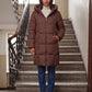 Long Hooded Puffer Jacket with Square Quilting