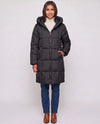Long Hooded Puffer Jacket with Square Quilting