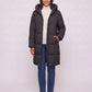 Long Hooded Puffer Jacket with Square Quilting