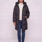 Long Hooded Puffer Jacket with Square Quilting