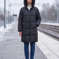 Long Hooded Puffer Jacket with Square Quilting