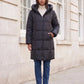 Long Hooded Puffer Jacket with Square Quilting