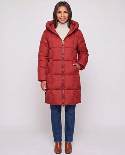 Long Hooded Puffer Jacket with Square Quilting