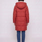 Long Hooded Puffer Jacket with Square Quilting