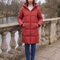 Long Hooded Puffer Jacket with Square Quilting