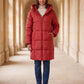 Long Hooded Puffer Jacket with Square Quilting