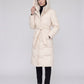 Long Hooded Puffer Jacket with Tie Belt
