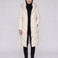 Long Hooded Puffer Jacket with Tie Belt