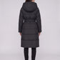 Long Hooded Puffer Jacket with Tie Belt