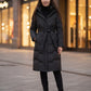Long Hooded Puffer Jacket with Tie Belt