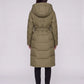 Long Hooded Puffer Jacket with Tie Belt